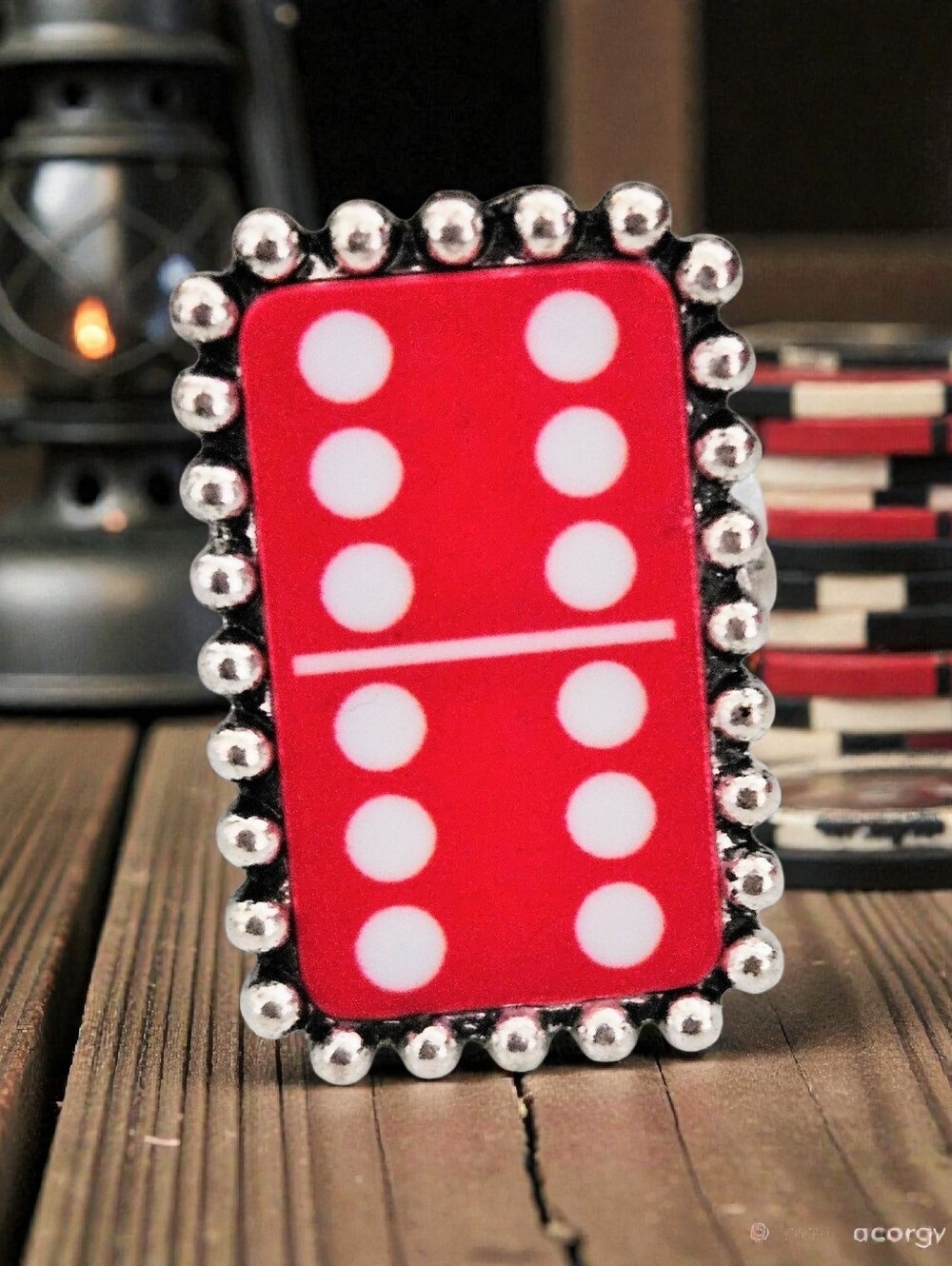 RED DOMINO RING ADJUSTABLE SIZE 7 - 9